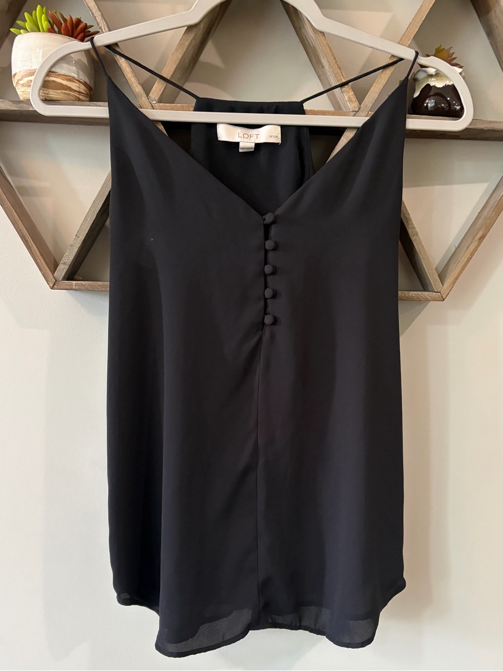 LOFT black covered buttons strappy camisole. Women’s size XSP.